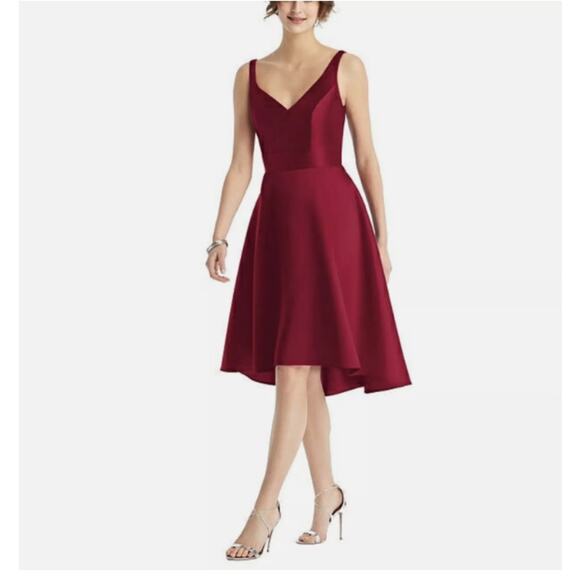 Alfred Sung Sleeveless Sateen Twill Dress Size 0 Burgundy High Low cocktail D765 - Picture 1 of 8